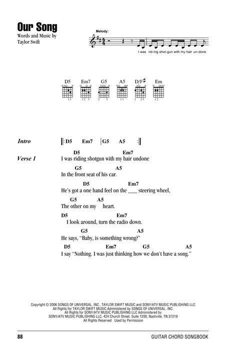 guitar chords for our song|our song taylor swift guitar.